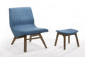 Blue & Walnut Accent Chair & Ottoman U3698