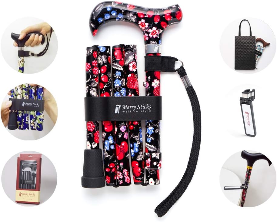 Folding Adjustable Walking Cane with Cane Bag and Reflective Cane Holder K344462