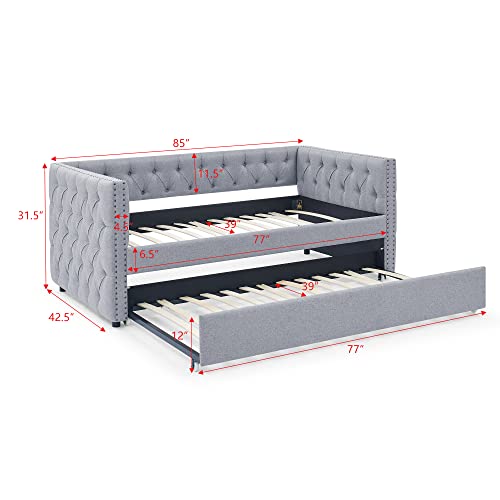 Fabric Upholstered Twin Size Daybed with Trundle H397