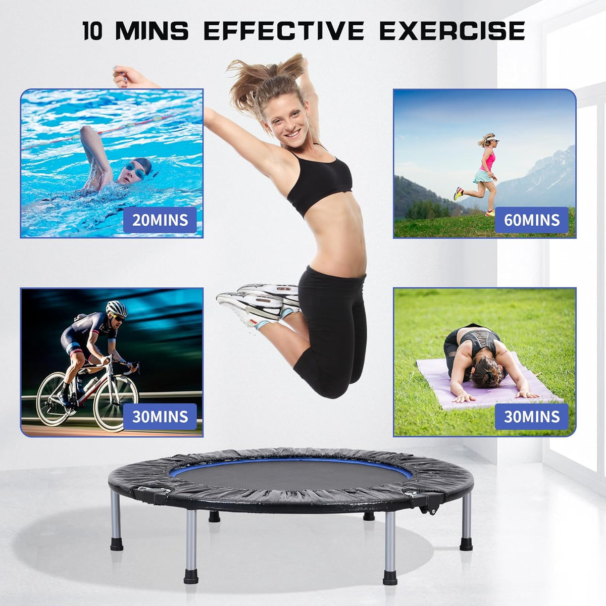 40" Foldable Mini Trampoline Rebounder without Handle Max Load 330lbs K155939