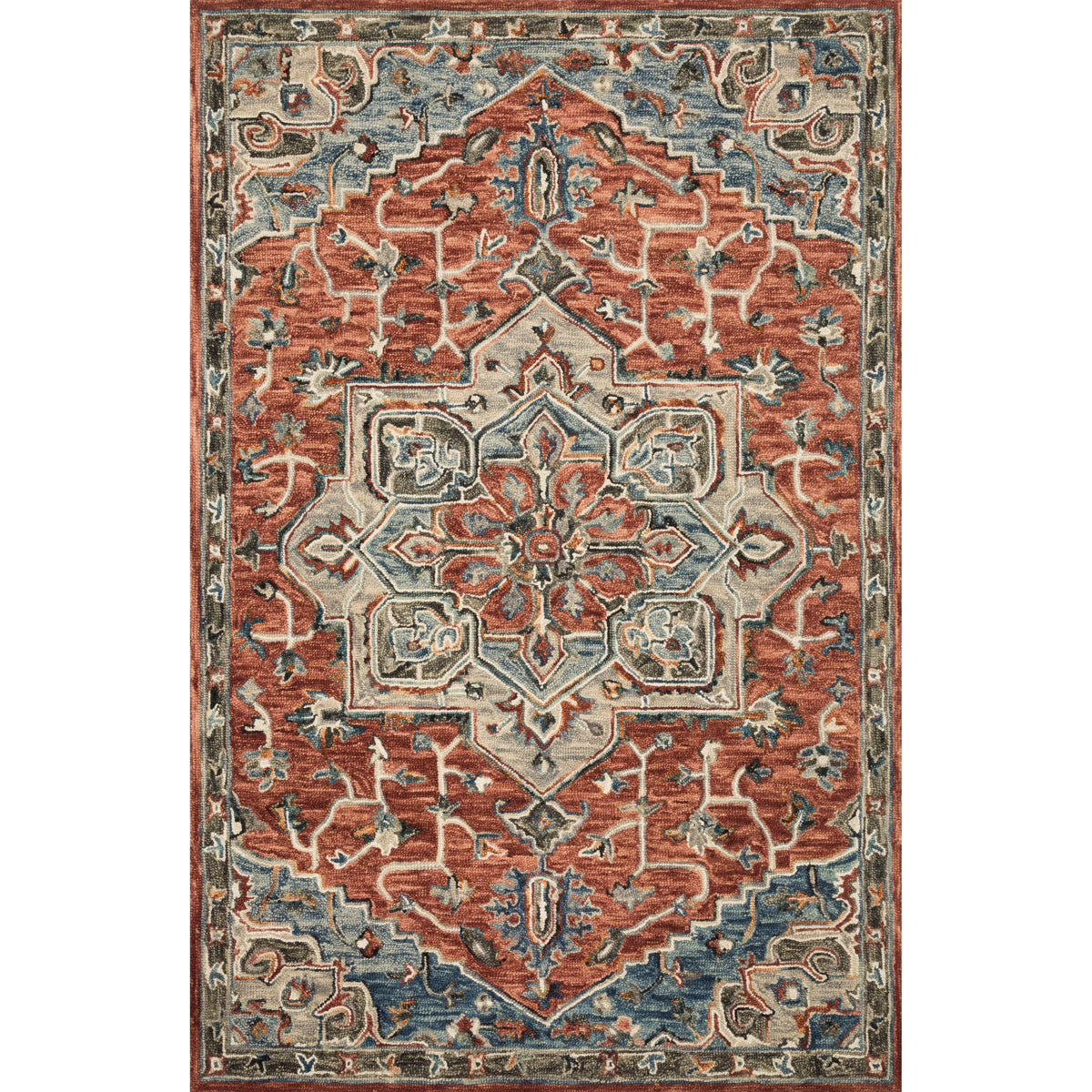 Hand-hooked Wool Star Area Rug Red/Multi 7'9" x 9'9" G352810