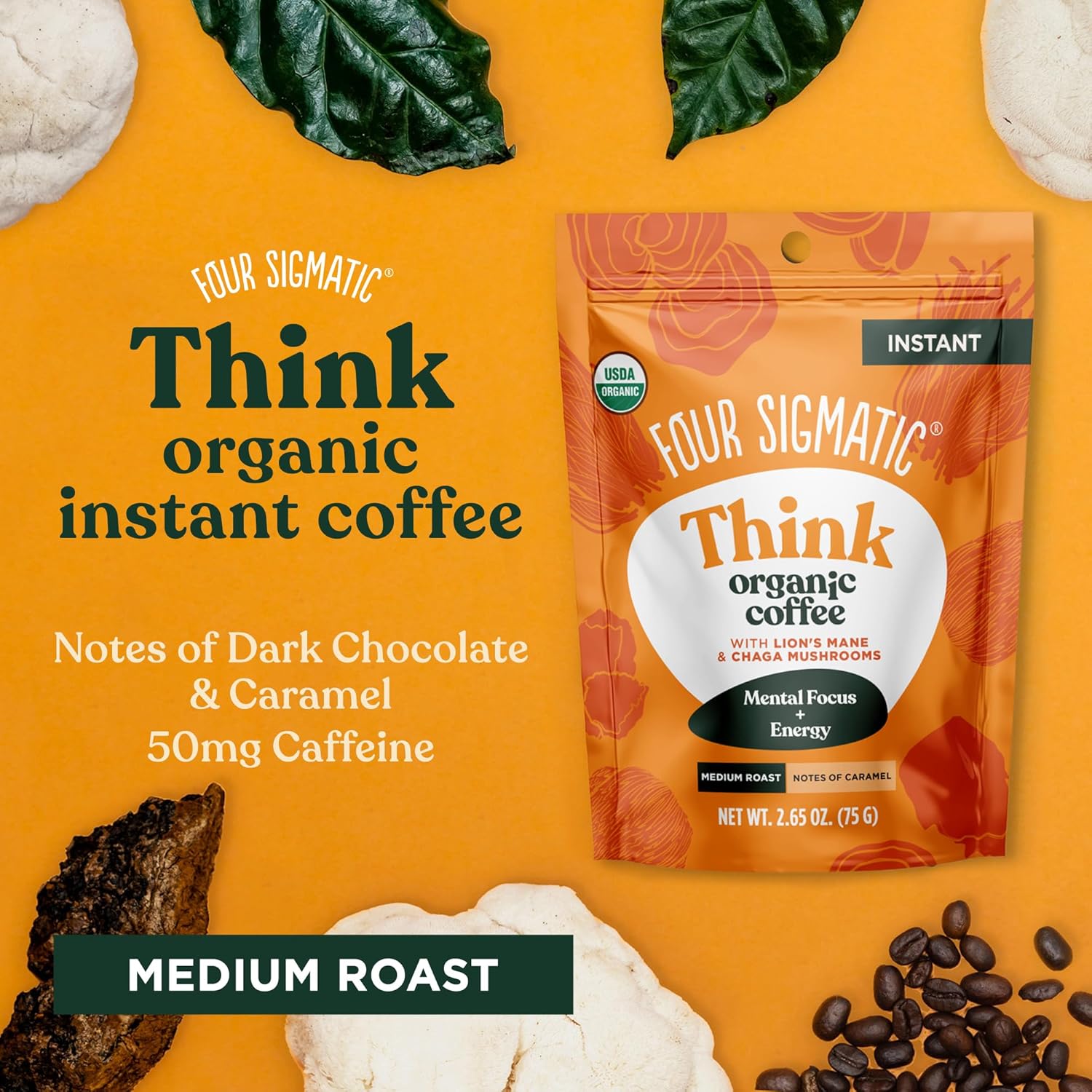 Organic Mushroom Coffee Instant Mix with Lion's Mane and Chaga, 30 Serving Canister X97731