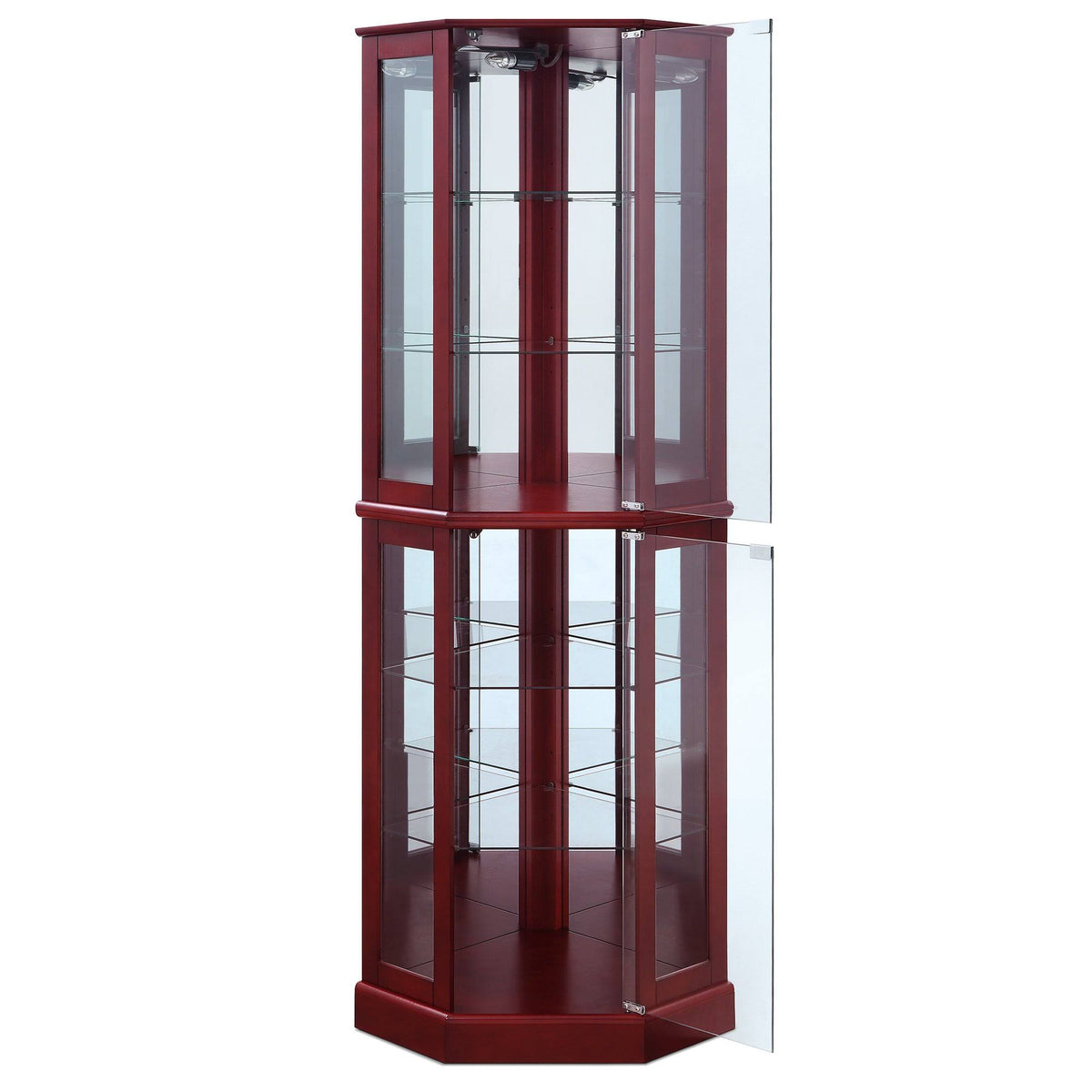 Cherry 5 Sided Lighted Corner Curio Cabinet W964