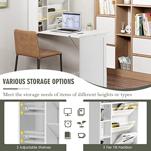 Black Folding Wall-Mounted Desk with Storage Bookcases T9881