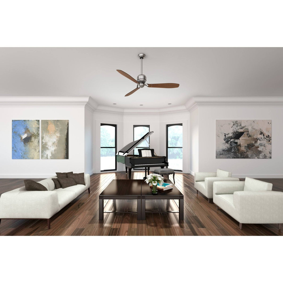 Brushed Nickel Ceiling Fan with Burnt Walnut/Walnut Blades L5180