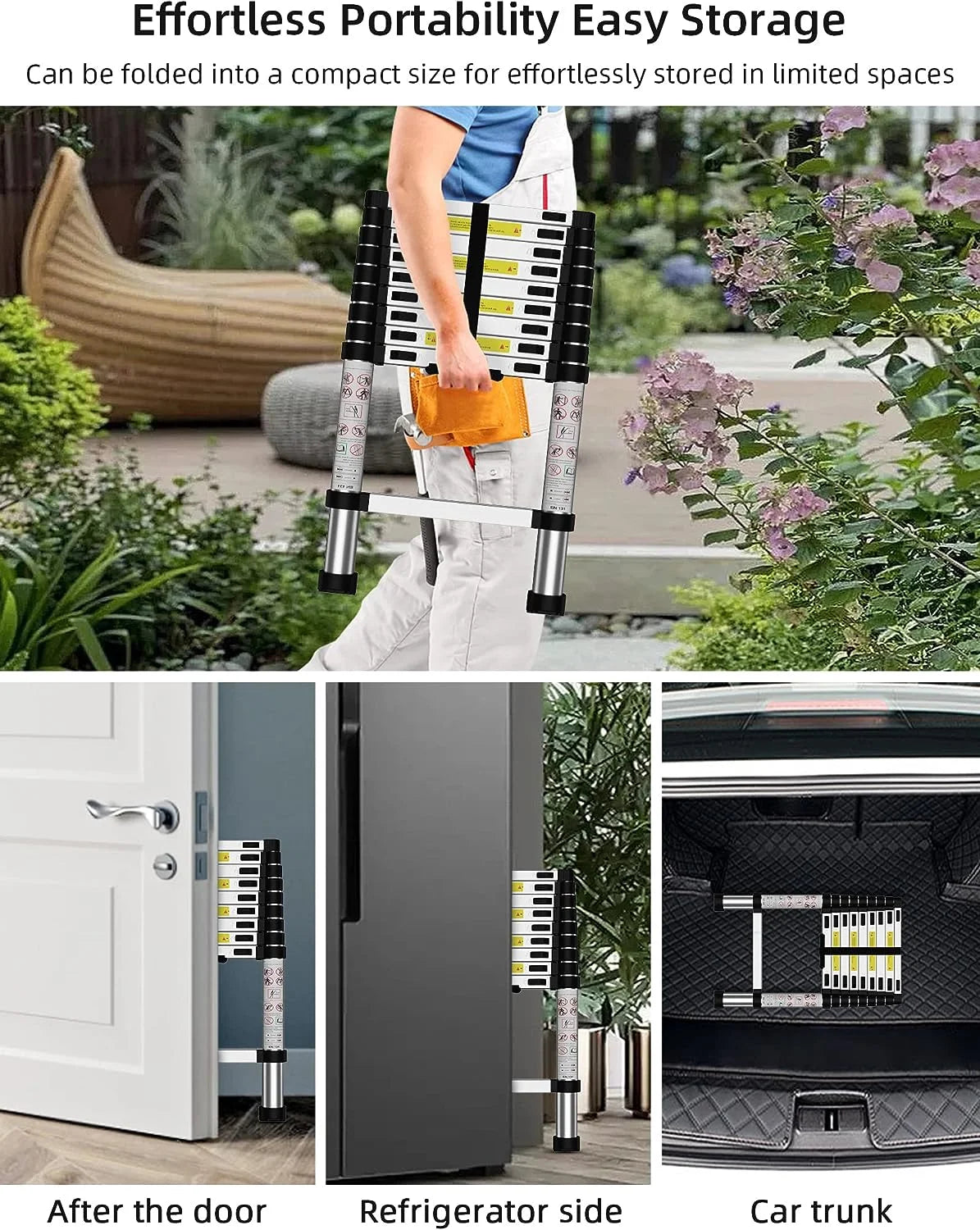 Telescoping Ladder, 12.5 FT Aluminum, 330 lbs Load Capacity A49967