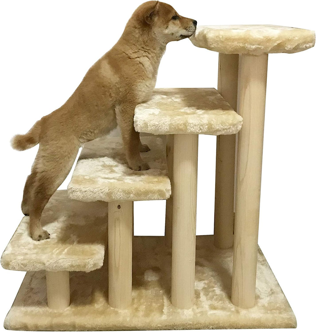 White 4-Step Wooden Pet Stairs with Detachable Carpet Q821