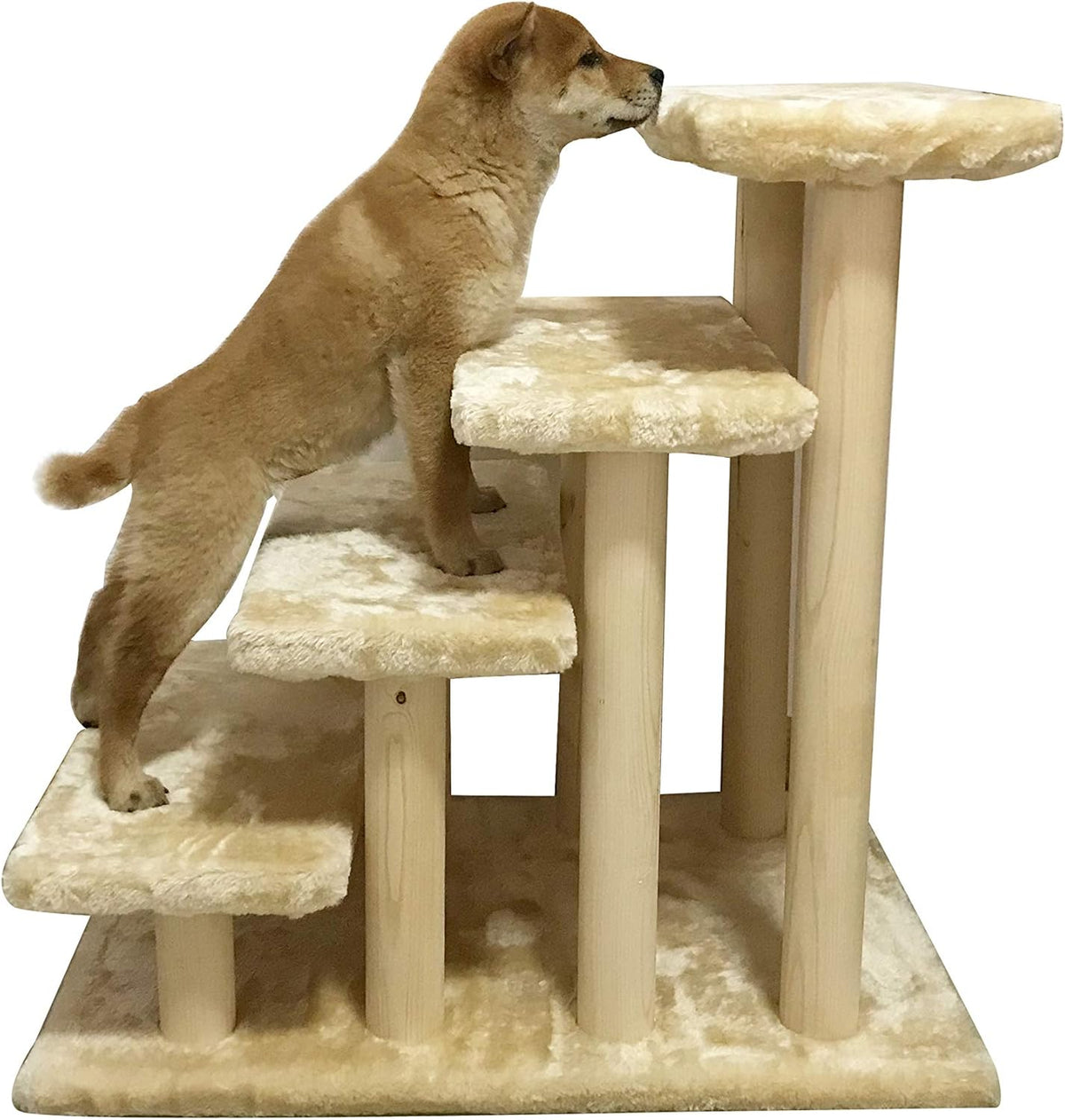 White 4-Step Wooden Pet Stairs with Detachable Carpet Q821