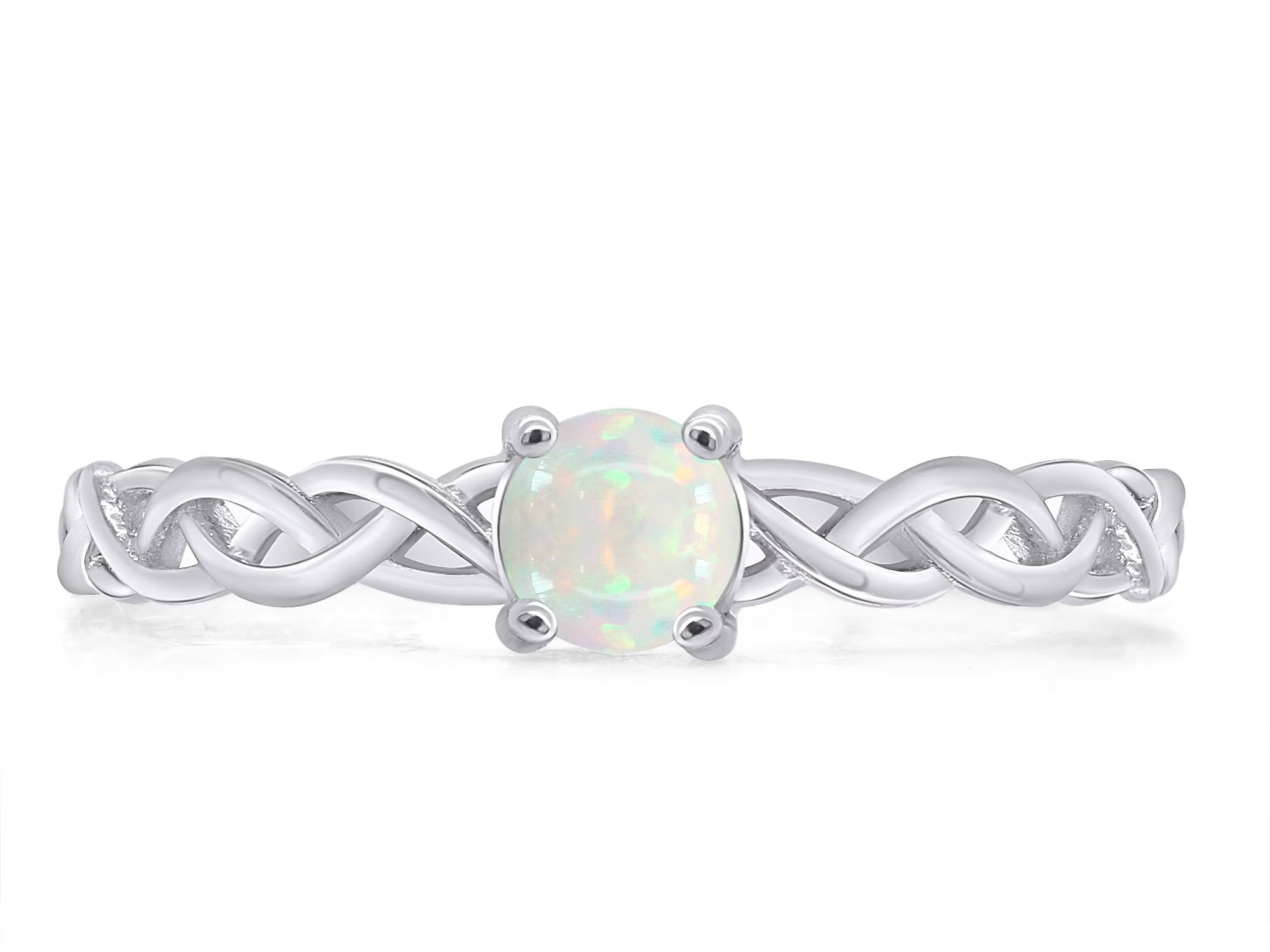 14k White Gold Over Sterling Silver Created Opal Solitaire Ring V1467