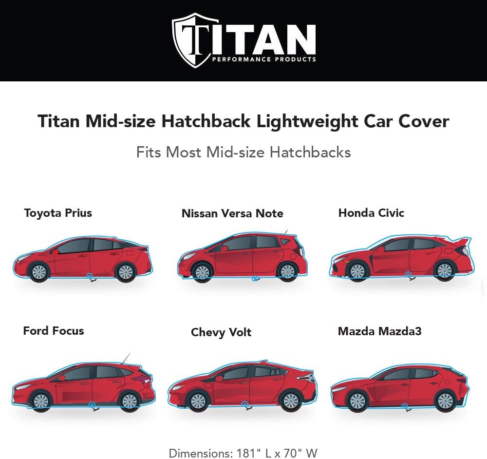 Lightweight Poly 210T Waterproof Car Cover for Hatchbacks 165-181", Pack of 2 I245