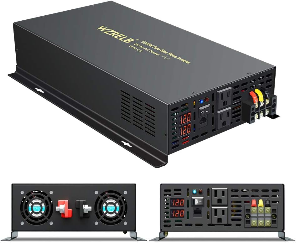 5000W Pure Sine Wave Power Inverter 12V DC to 110V 120V AC with Remote Control LED Display Dual AC Outlets G451