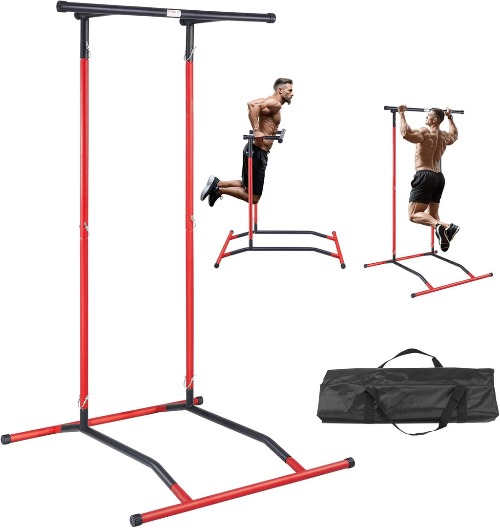 Black & Red 2-Level Height Adjustable Pull Up Bar Dip Station V662104