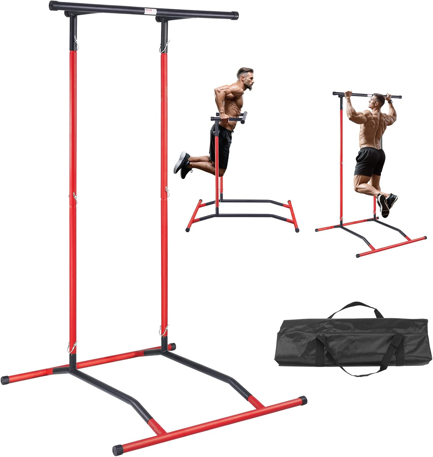 Black & Red 2-Level Height Adjustable Pull Up Bar Dip Station V662104