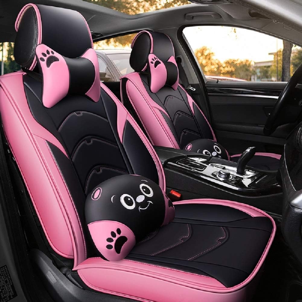 Black-Pink Leather 5 Seat Full Set Seat Cover Cushion Y2522