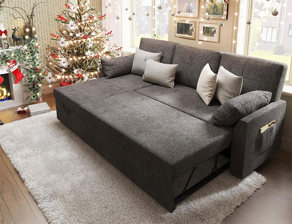 Gray Chenille Sleeper Sofa with Storage Chaise R656079
