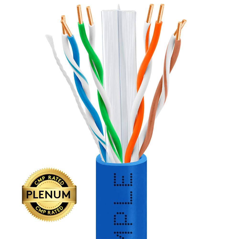 Plenum Cat6 23AWG Solid Bare Copper 1000ft Ethernet Cable Blue W93961