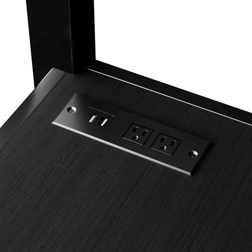 Black Full Size Metal Loft Bed with L-Shaped Desk and USB Port Y73422