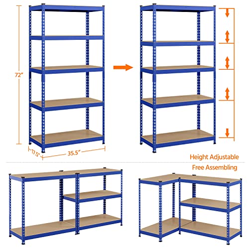 5 Tier Heavy Duty Adjustable Metal Shelving Unit, Blue V839