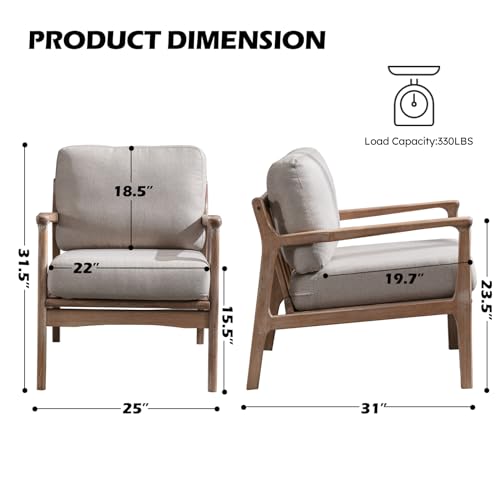 Set of 2 Upholstered Linen Fabric Armchair with Solid Wood Frame Q9568