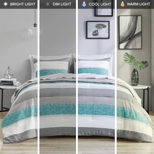Queen Aqua/Grey 7 Piece Microfiber Comforter Set E118103