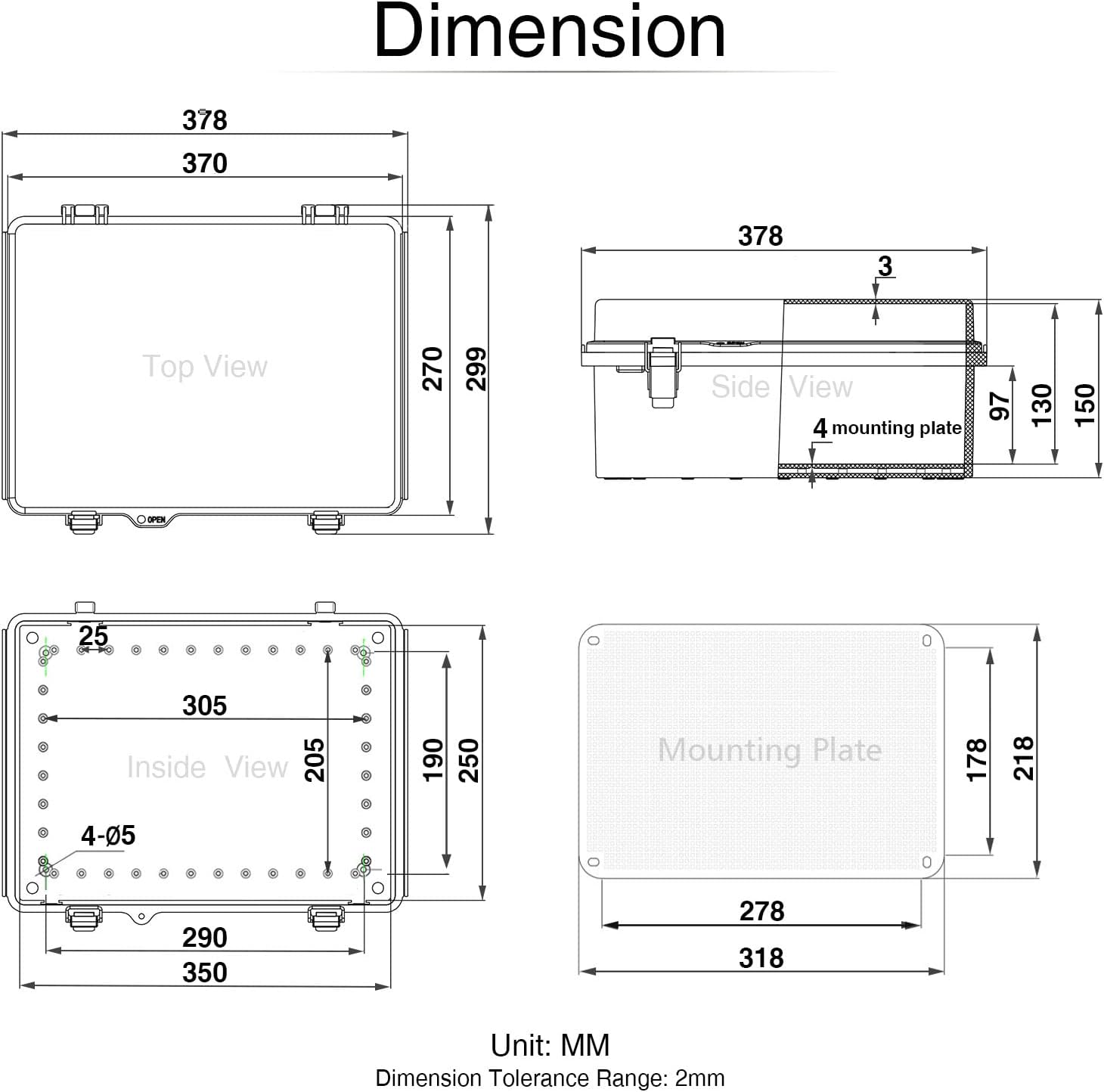 Grey ABS Plastic IP67 Waterproof Junction Box with Mounting Plate K5556
