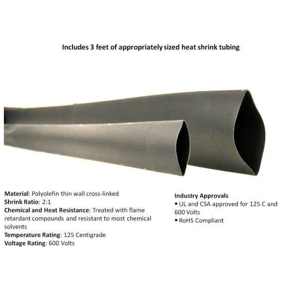40 ft 2 AWG 10-Piece 3/8 in Tinned Copper Cable Lug Terminal Connectors with 3 ft Heat Shrink Tubing J711