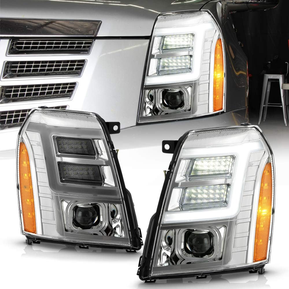 Chrome LED Tube DRL Projector Headlights Pair Set V68332