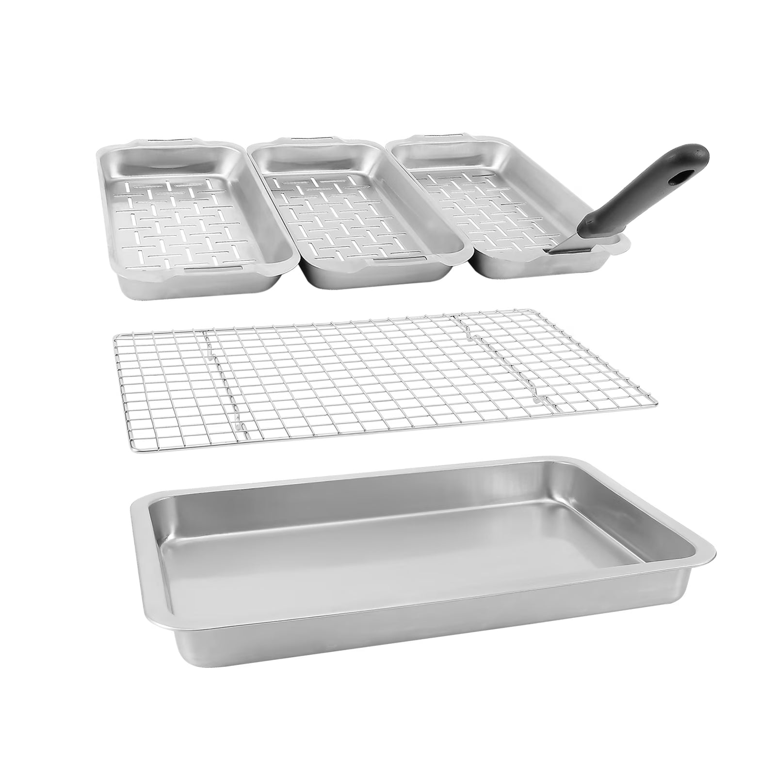 6-Piece Stainless Steel Grill Basket Set with Cooling Rack A1886