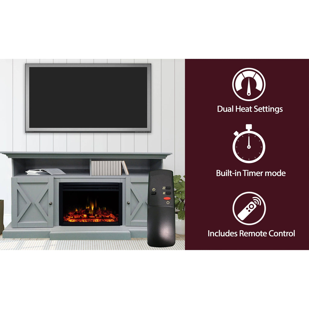 Slate Blue Electric Fireplace Mantel with Deep Log Insert A9416