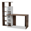 White & Walnut Brown Wood Storage Computer Desk with Shelves L573