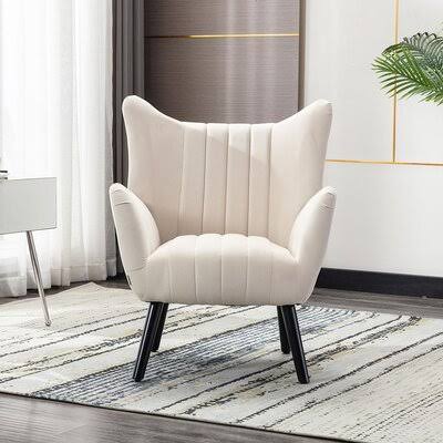 Beige Polyurethane Tufted Wingback Chair C344