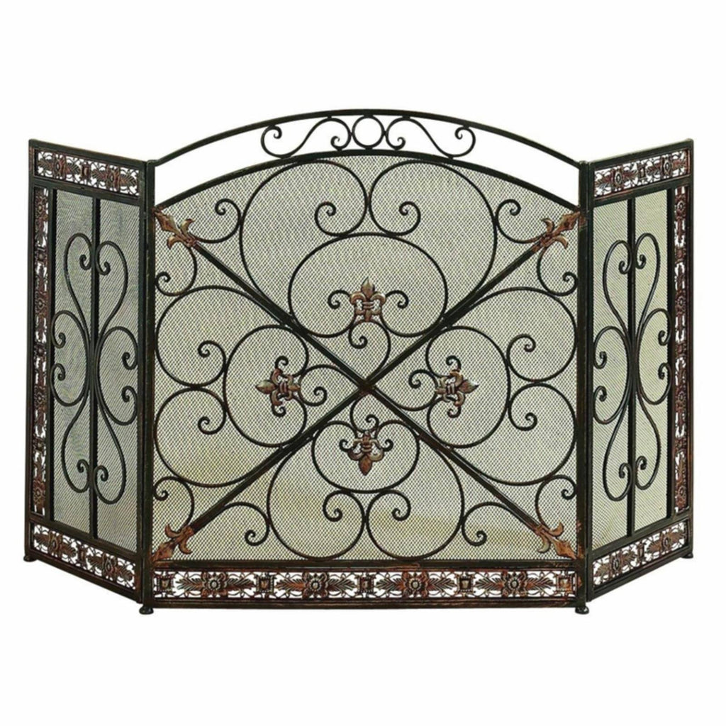 Bronze 3-Panel Metal Fire Screen S601028