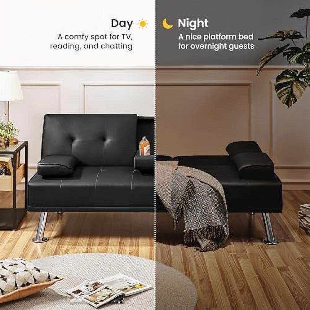 Gray Faux Leather Sofa Bed Futon with Armrest D941