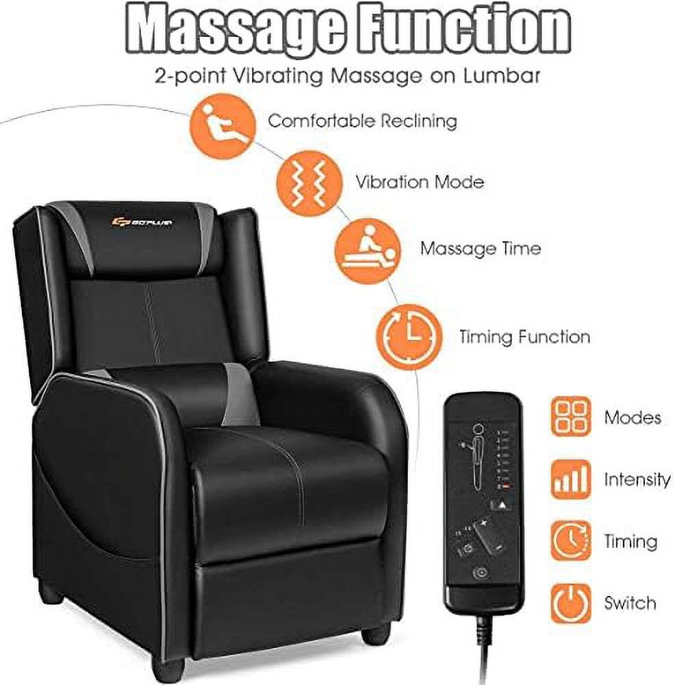 Gray Ergonomic PU Leather Massage Recliner Chair with Footrest & Headrest F14036