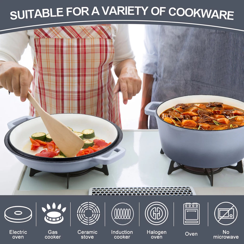 2-in-1 Enameled Cast Iron Dutch Oven with Skillet Lid, 5 Quart F6297