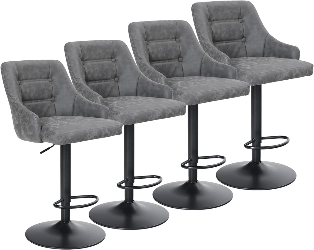 Grey PU Leather Adjustable Bar Stool Set Of 4 Q7164