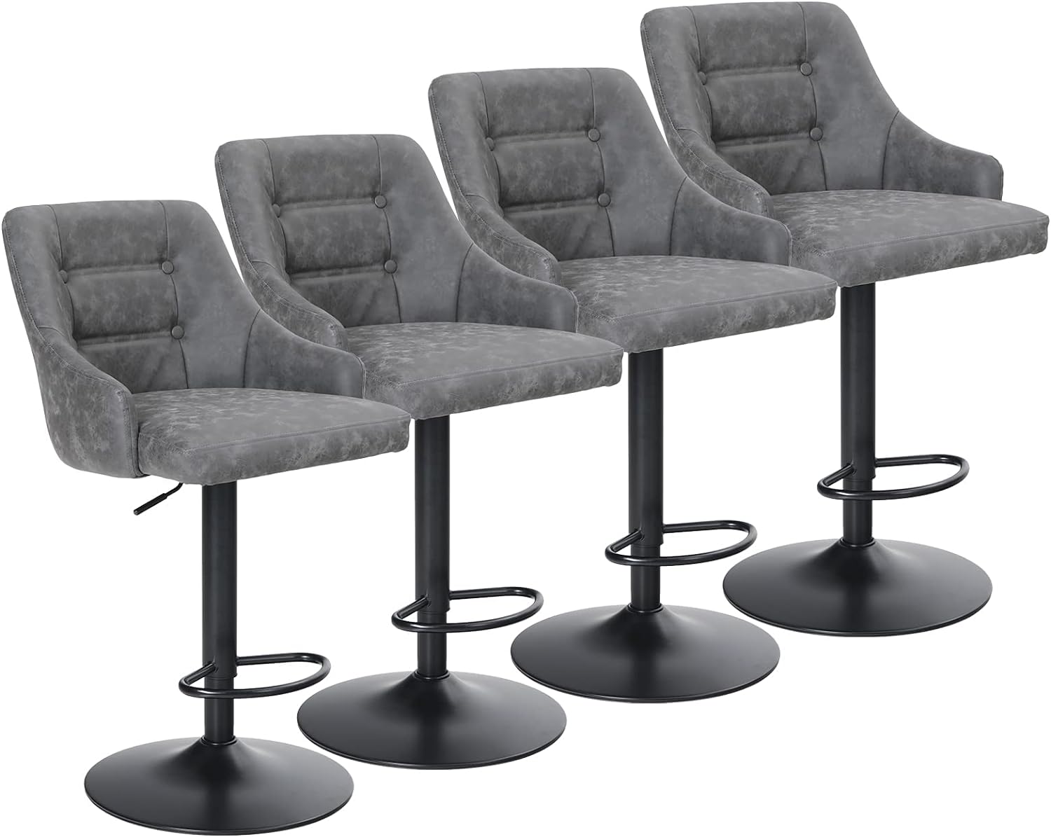 Grey PU Leather Adjustable Bar Stool Set Of 4 Q7164
