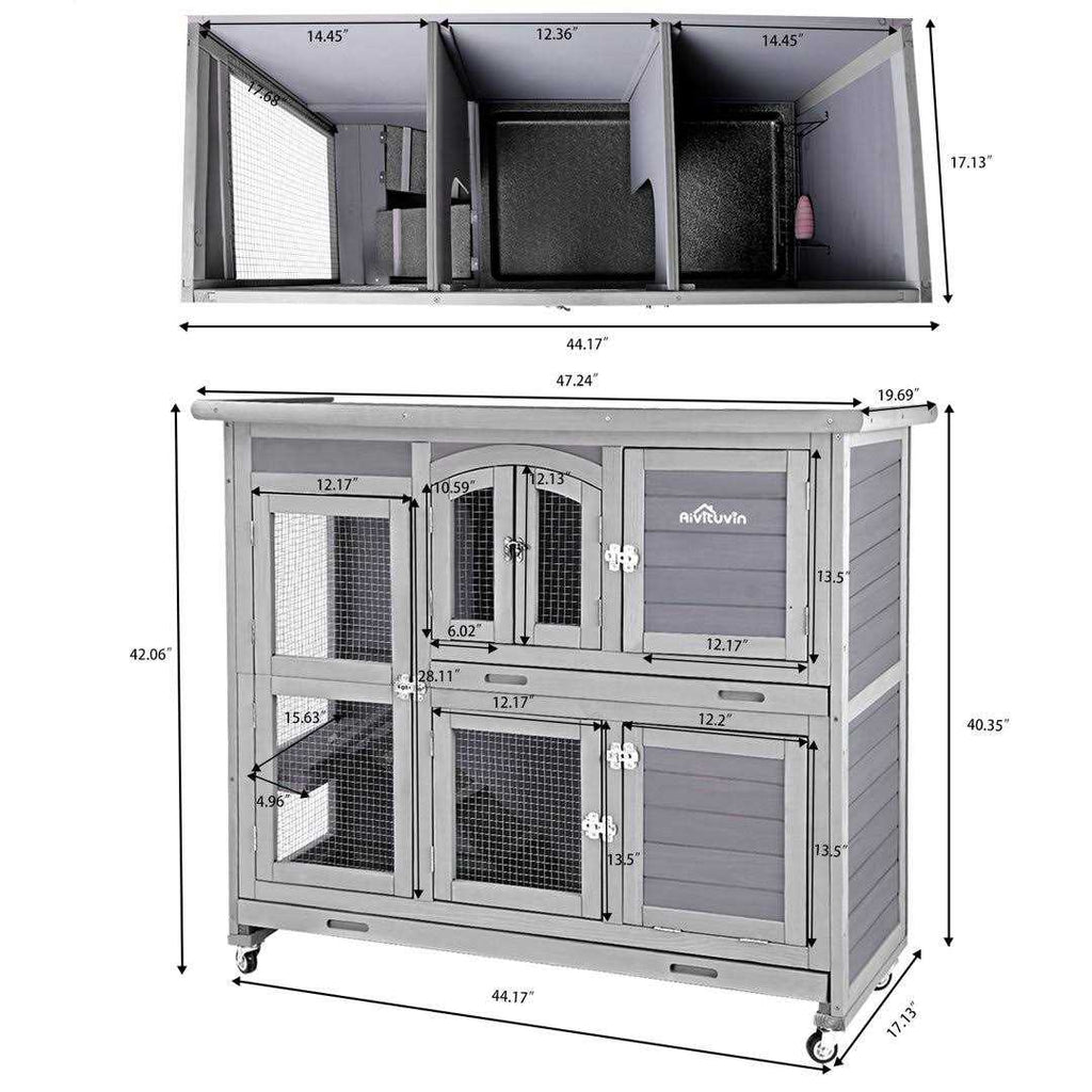 47 Two Story Rabbit Hutch Bunny Cage with Wheels W81707