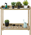 Natural Wood Potting Bench with Galvanized Iron Tabletop A980
