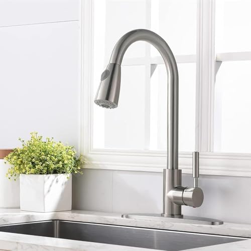 Single Handle Brushed Nickel Kitchen Faucet with Pull Down Sprayer Q216
