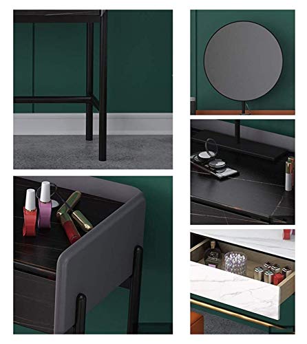 White Dressing Vanity Table with 2 Drawers, Round Mirror and Stool L24183
