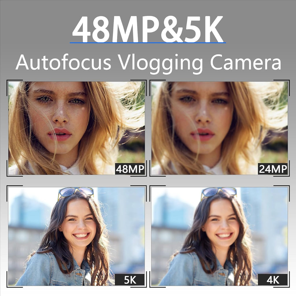 5K 48MP Autofocus Vlogging Camera with 32GB TF Card & 2 Batteries X1127
