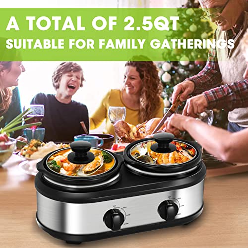 Double Slow Cooker with 2 X 1.25QT Ceramic Pots and Glass Lid U444