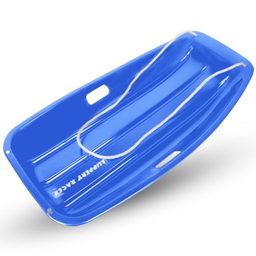 Red and Blue Plastic Toboggan Snow Sled with Pull Rope (2 Pack) C7801