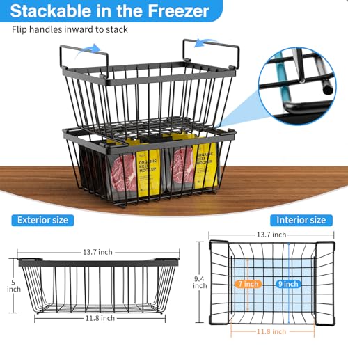 4 Pack Stackable Freezer Organizers Bins with Folding Handles, Black S950149