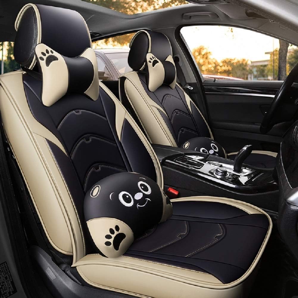 Black-Pink Leather 5 Seat Full Set Seat Cover Cushion Y2522
