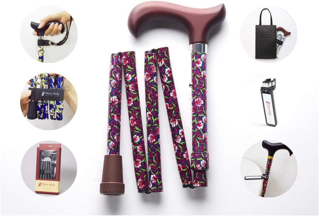 Folding Adjustable Walking Cane with Cane Bag and Reflective Cane Holder K344462
