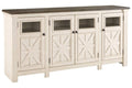 74 inch TV Stand with 2 Side Cabinets and 1 Center Cabinet Brown and White P503