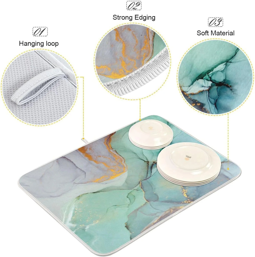 Green Marble Composite Sponge Dish Drying Mat 16x18Inch U172