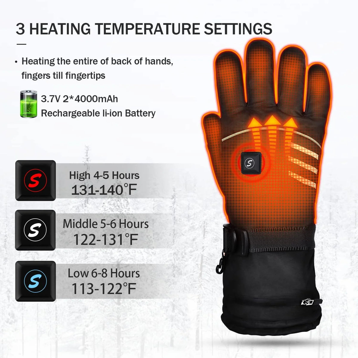 Black Rechargeable Electric Heated Gloves F657